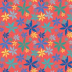 stylised colourful daisy print on coral base by DesignerMim
