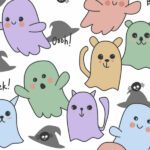 Image for DesignerMim Portfolio: very cute animal ghosts with witches hats and spiders