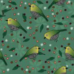 cute white eye and berries on a green baskgound